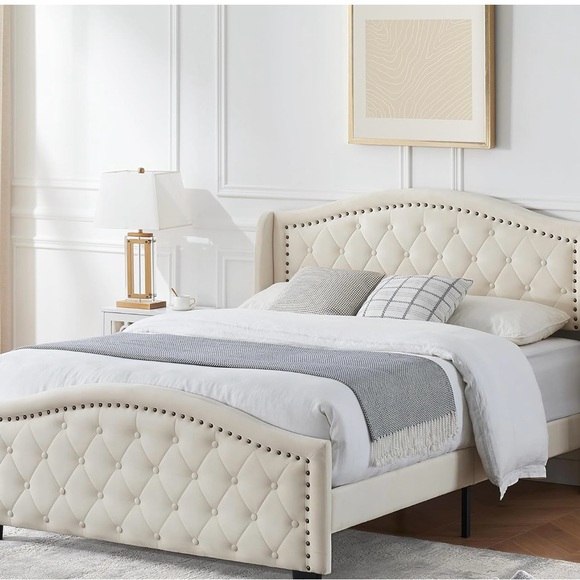 Elegant Cream Upholstered Bed Frame